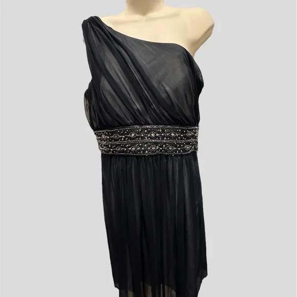 Jessica Howard Evening size 12 Navy one shoulder dress